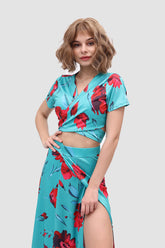 Floral V-neck Two-Piece Dress with Side Slit InsStreet